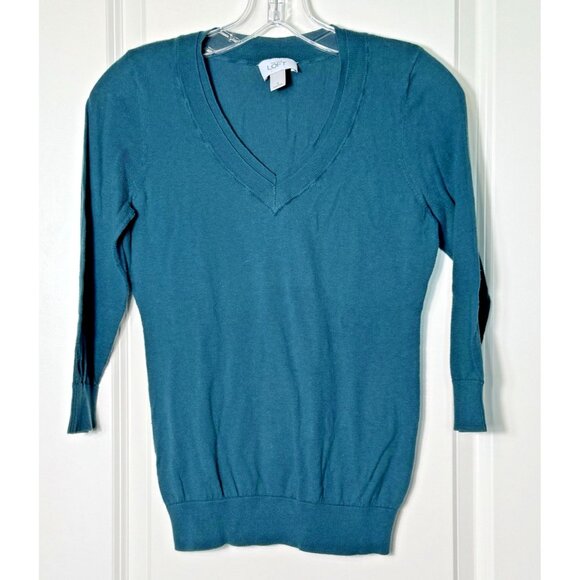 ANN‎ TAYLOR LOFT V-Neck Pima Cotton Sweater Women's Small 3/4 sleeve - Picture 1 of 7